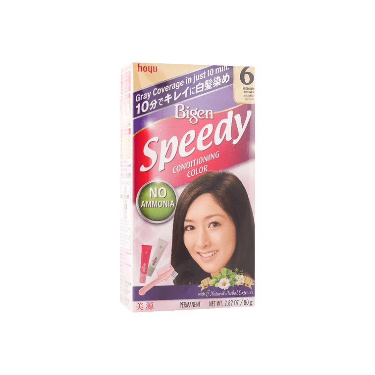 Japan Hoyu Bigen Speedy Conditoning Hair Color # 6 Medium Brown No Ammonia 40g+40g Hair Dye with Brush