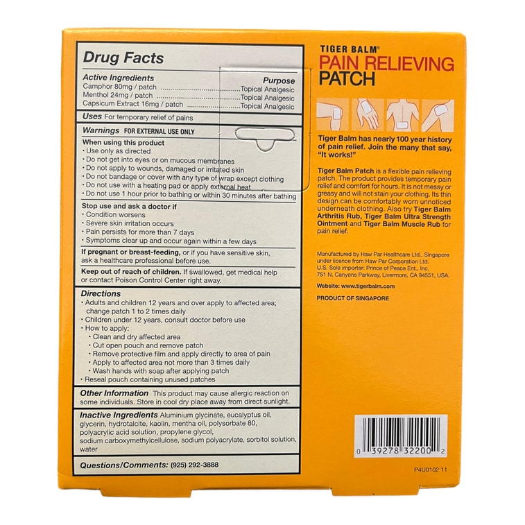 Tiger Balm Pain Relieving Patch 5 Patches 4.75 X 3.14 in