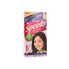 Japan Hoyu Bigen Speedy Conditoning Hair Color # 5 Deep Chestnut No Ammonia 40g+40g Hair Dye with Brush